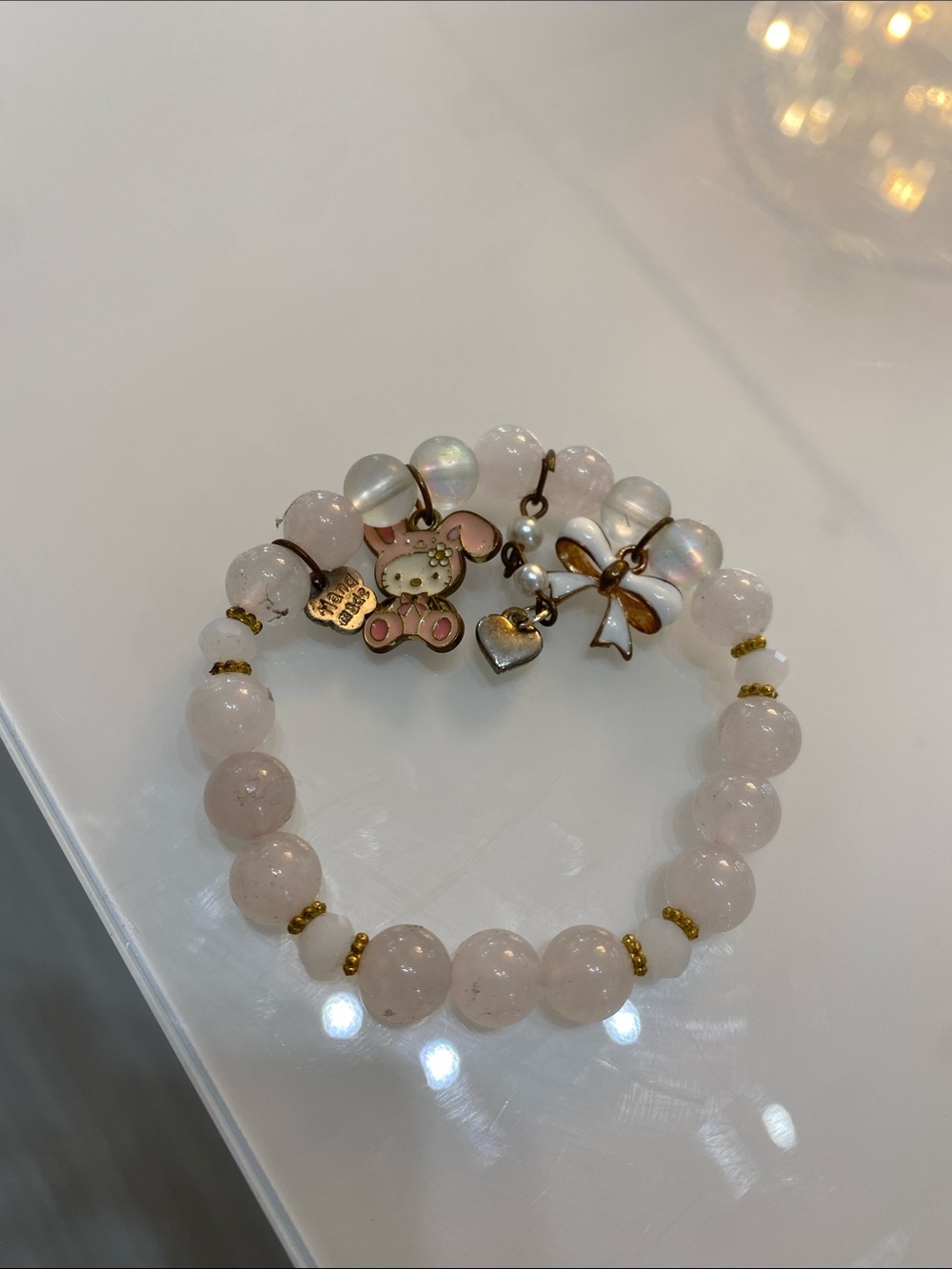Hello Kitty Soft Pink Bead Charm Bracelet with Gold Accents